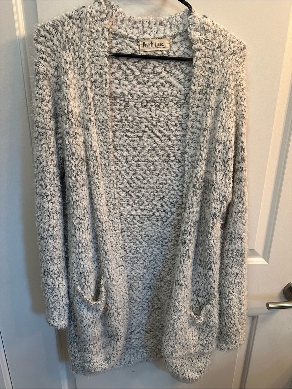 Peach Love California Light Gray Marled Open-Front Cardigan